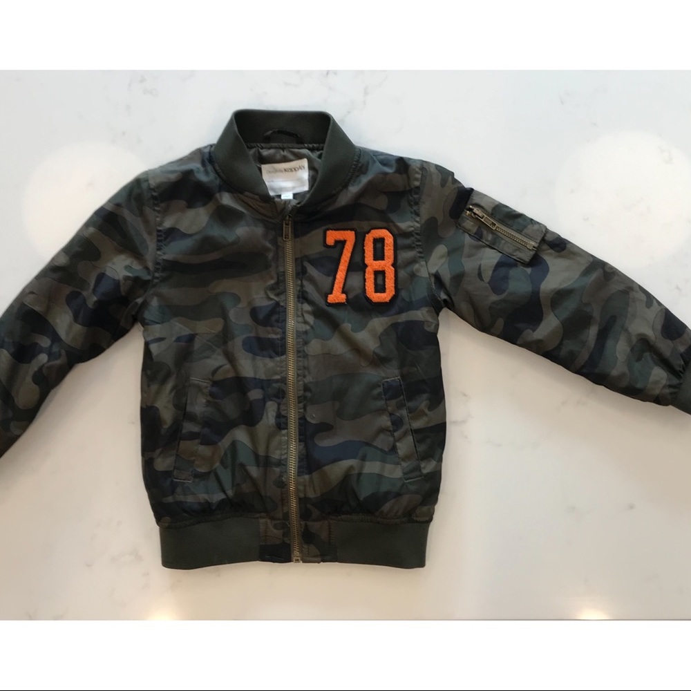 Boys Camo Bomber Jacket Sz 6 Green Brown